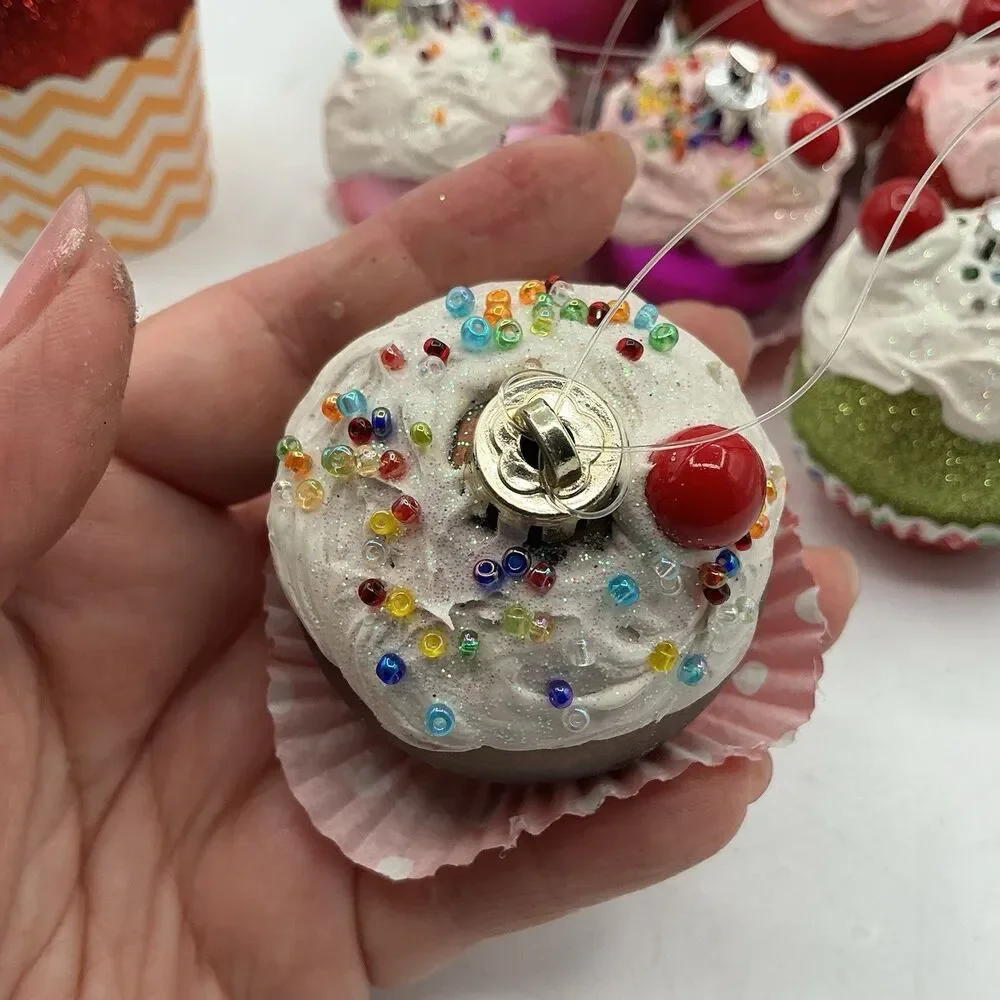 Lot of 13 Handmade Faux Cupcake Christmas Tree Ornaments Glitter Holiday Decor